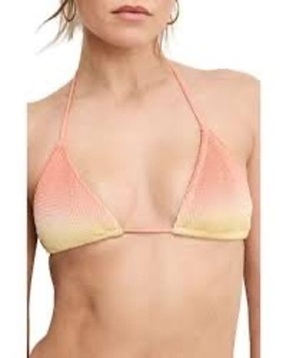 Good American Always Fits Triangle String Bikini Top Peach Ring S/M NWT